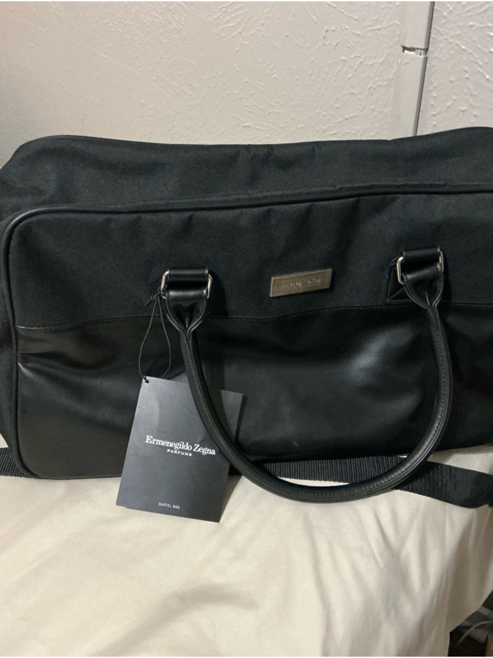 Ermenegildo Zegna Black Men's Duffel with Leather Trim